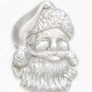 Santa Head Pin Brooch, LCD Pewter Santa Claus Badge, Vintage Large Christmas